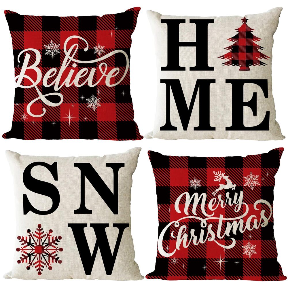 2669 Set of 4 Christmas Pillow Covers 20x20 Inch Merry Christmas Pillow